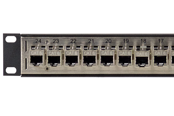 Flush-Mount Modular Keystone Panel, CAT 6, Feed-Through, Shielded, 1x24, 1 RU