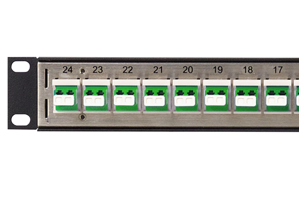 Flush-Mount Modular Keystone Panel, Duplex LC to LC Fiber, 1x24, 1 RU, Green