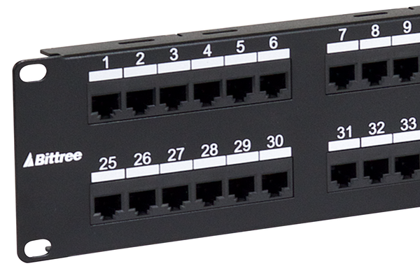 Flush-Mount Gigabit Ethernet Panel, CAT 6, 110 Punchdown, Unshielded, 2x24, 2 RU