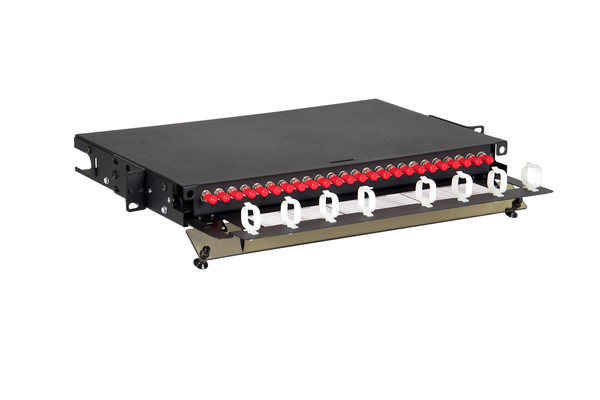 Fiber-Optic Feed-Through Patch Panel Enclosure, Simplex ST to ST Fiber, 1x24, 1 RU